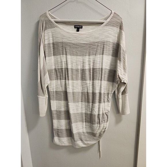 Womens Express Lightweight White Gray Stripe Sweater Scoop Neck Side Tie Size S - Picture 1 of 10